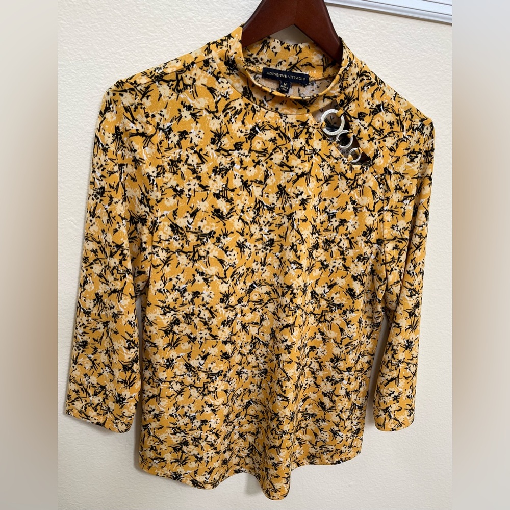 Adrienne Vittadini Yellow Floral 3/4 Sleeve Blouse